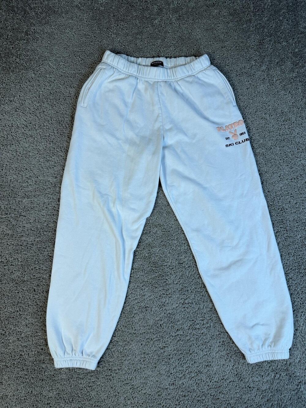 Playboy By PacSun Sweatpants Womens S White Pullover Fleece Ski Club Embroidered